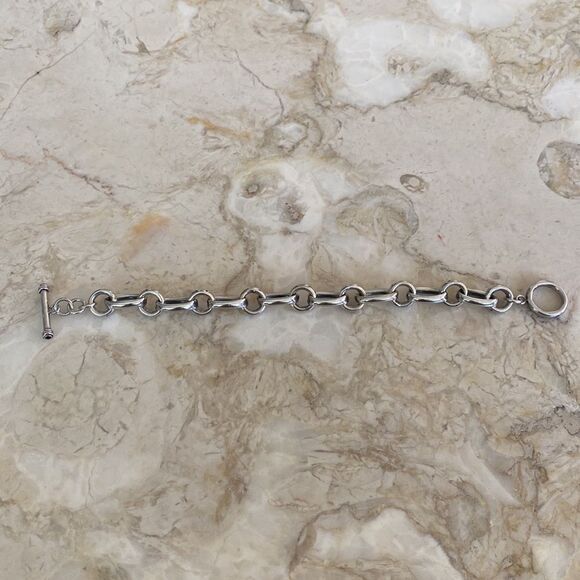 925 Sterling Silver Chunky Oval Links Toggle Bracelet 9” - Picture 8 of 9